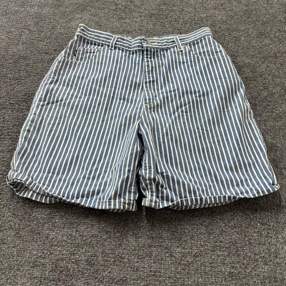 Riders Shorts Womens Size 18 Blue White Stripe High Waisted Cotton USA Denim